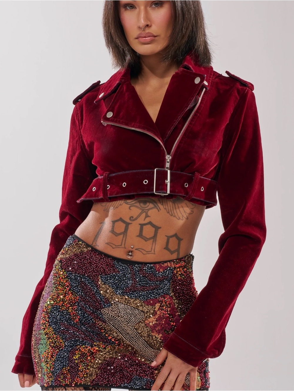 Nwt AKIRA Cropped Velvet Moto Jacket - Wine Red
